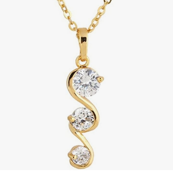 18K Gold & Triple CZ Journey Necklace NWT - Picture 3 of 5